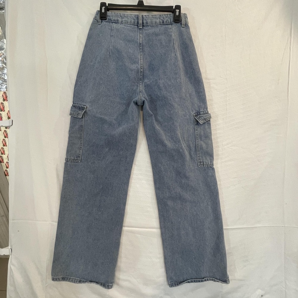 SheIn Jeans Womens 4 Light Wash Blue Cargo Wide Leg High Rise‎ Relaxed Denim - Picture 6 of 11